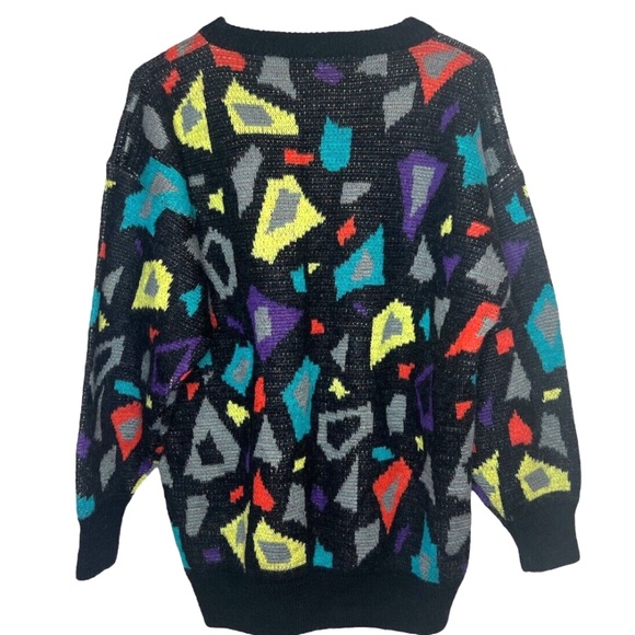 Vintage 80's Esprit Sport Memphis Style Abstract Colourful Knit Sweater - Picture 2 of 4